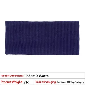 Elastic navy blue knitted headband measuring 19.5x8.8cm with durable ribbed texture
