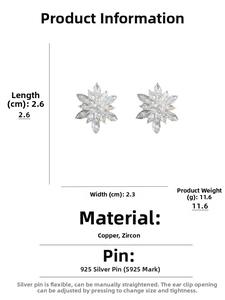 Detail specifications of star-shaped zircon earrings featuring S925 silver needles