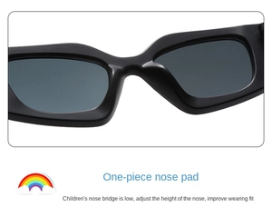 Detail view of children cat eye sunglasses showing integrated nose pads for comfortable fit