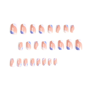 French wave square press-on nails set with pink blue abstract color block design