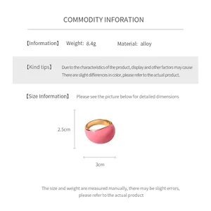 Detailed size chart for pink enamel alloy ring showing 8.4g weight and 3cm width
