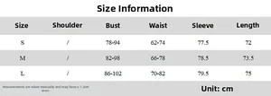 Size chart detail showing measurements for summer high-neck long sleeve bodycon dress