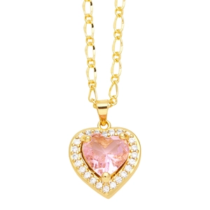 Elegante Goldkette mit großem rosa Herzkristall-Anhänger und glänzendem Diamant-Halo