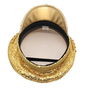 Sparkling gold sequin captain hat with rhinestone trim for brides and party events