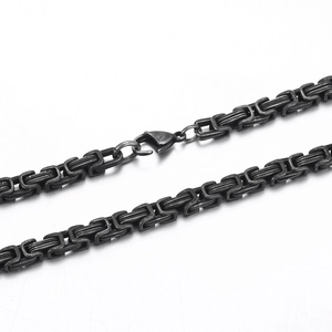 Retro black stainless steel Byzantine chain necklace with S-hook clasp for men