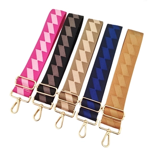Adjustable Bag Strap Wide Replacement Shoulder Crossbody Belt Polyester Cotton Geometric Zigzag Pattern Metal Buckle Fashionable