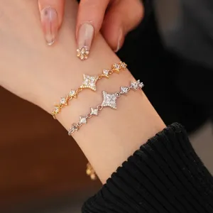 Star charm bracelet with full cubic zirconia pave in gold and silver plating