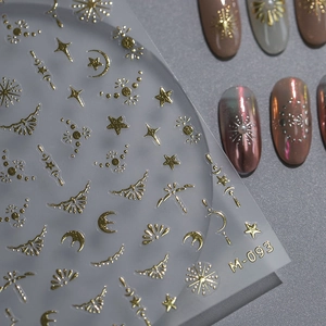 Golden 3D metallic nail art stickers with moon and star patterns model M093