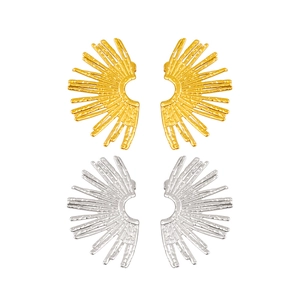 French vintage sunburst fan earrings in gold and silver with textured lava finish