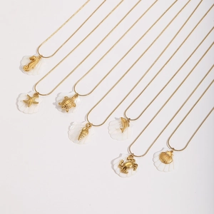 Golden ocean series stainless steel necklaces with seahorse star and turtle shell pendants