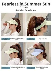 Detail of breathable mesh fabric and adjustable elastic strap on macaron sun visor hat