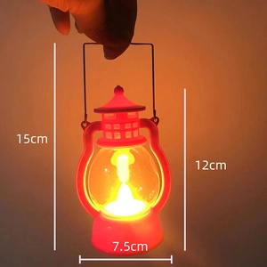 Red retro LED lantern detail showing dimensions: 15cm height and 7.5cm base width