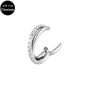 Double-layered G23 Titanium hinged ring with white zircon inlays for nose or ear piercings