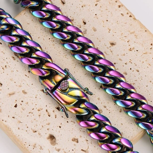 Chaîne cubaine arc-en-ciel en acier inoxydable 14mm avec fermoir à boîte sécurisé