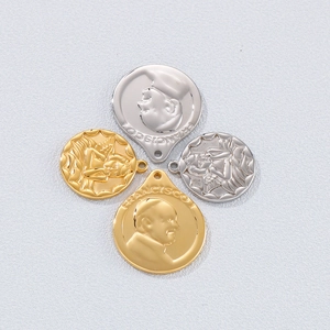 Stainless Steel Pendants Round Angel Cherub Relief Retro Religious Medal Charms For DIY Necklace Making