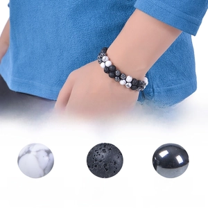 8mm Lavastein und Howlith Armband Doppellagig Gewebt mit Hämatit Perlen für Damen