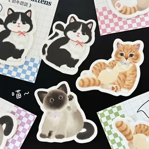 Cute cartoon cat shaped sticky notes collection with various breeds on a dark background