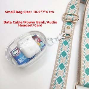 Macro view of clear PVC storage pouch showing internal capacity for cards and earbuds