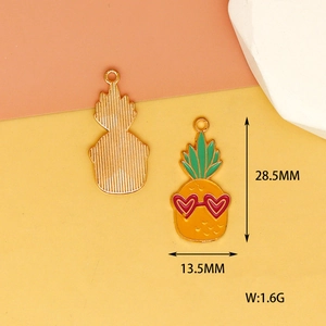 Detaillierte Größenansicht von gelbem Ananas Anhänger mit roten Herzbrillen Maßen