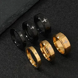 Minimalist Stainless Steel Cross Ring For Men Women Gold Black Width 4mm 6mm 8mm Plain Band Religious Fashion Finger Jewelry