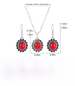Spécifications détaillées des tailles pour l'ensemble bijoux en zircon rouge avec mesures