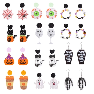 Set orecchini Halloween in acrilico con zucca, teschio e fantasma in 12 modelli