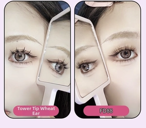 Macro detail of spire wheat style eyelashes and FD88 cluster lashes with side view curl