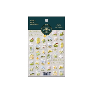 Stickers nail art 3D chat de dessin animé et jardin TS-4025 aux motifs floraux embossés