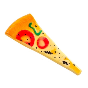 Creative pizza slice shaped ballpoint pen for students featuring realistic yellow cheese and toppings