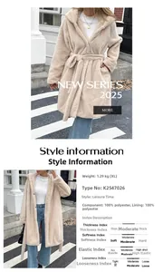 Infographie montrant les détails du manteau à capuche en fausse fourrure beige et tissus