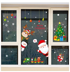 Vibrant Christmas window stickers set with Santa, reindeer and snowman on glass