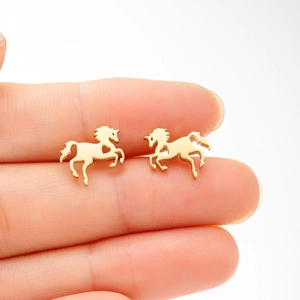Minimalist gold-plated stainless steel galloping horse stud earrings with heart cutout