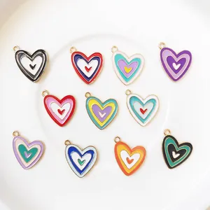 Set of colorful enamel heart alloy pendants with gold finish for DIY jewelry making
