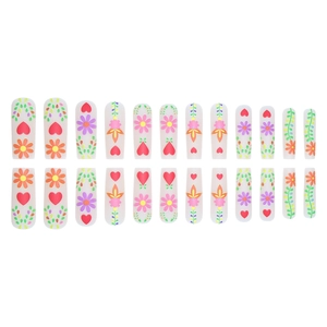 Coffret de 24 faux ongles longs forme ballerine avec motifs marguerites et cœurs peints à la main