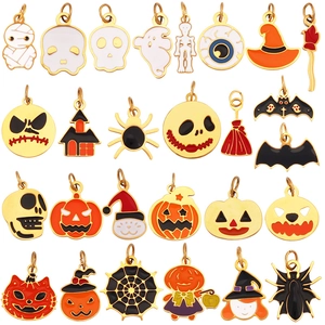 Stainless Steel Enamel Charms Pendants Halloween Christmas Pumpkin Skull Ghost For DIY Jewelry Making Accessories