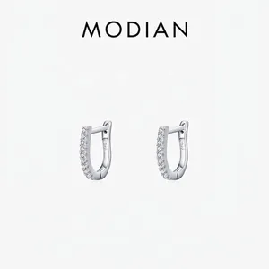 925 Sterling Silver U-Shaped Hoop Earrings With Cubic Zirconia Minimalist Geometric Fashion Jewelry For Women