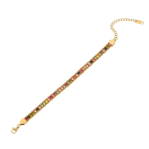 Chic gold stainless steel bracelet with rainbow square-cut crystals and adjustable chain