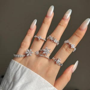 925 Sterling Silver Zirconia Ring For Women Luxury Flower Butterfly Heart Adjustable Finger Ring Fashion Jewelry Gift
