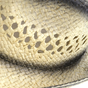Macro shot of breathable straw weaving pattern with gradient color on cowboy sun hat