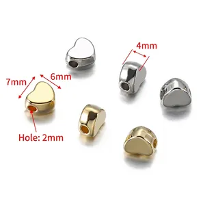 Golden and silver 7mm heart-shaped CCB spacer beads for DIY jewelry making sets