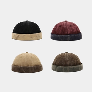Vintage Washed Cotton Docker Hat Brimless Miki Cap Patchwork Distressed Hip Hop Streetwear For Men Women