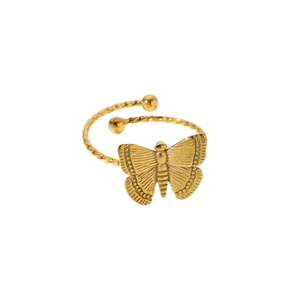 18K gold-plated stainless steel butterfly open ring with twisted rope band for women