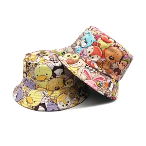 Kids Bucket Hat Breathable Sun Protection Polyester Cartoon Animal Print Basin Cap For Boys Girls