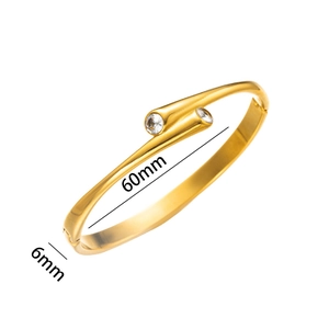 Titanium steel minimalist gold bangle with round gemstones and 60mm diameter measurements