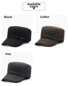 Détails de casquettes militaires d'hiver épaisses en noir, café et gris avec texture
