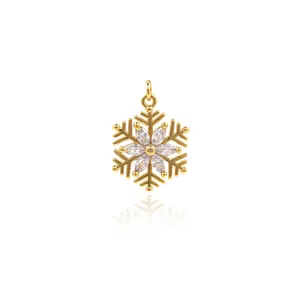 Exquisite 18k gold plated snowflake pendant with zircon stones on a white background