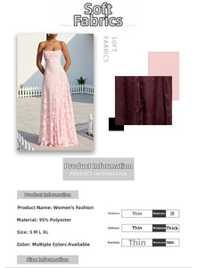 Detail of elegant pink lace evening dress with slim fit straps and delicate texture