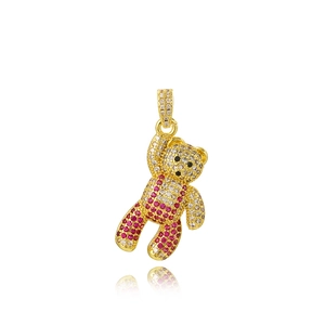 Detailed view of hip-hop panda pendant with sparkling white and pink crystals