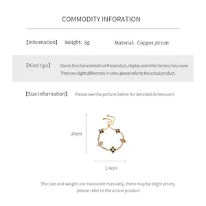 Guide des tailles du bracelet fleurs en zircon de 8g avec chaîne ajustable de 24cm