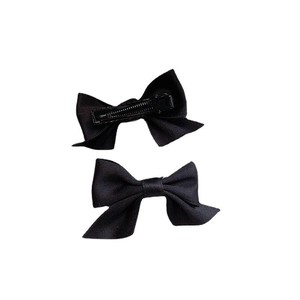 Barrette à nœud mignon pour filles avec pince croco en métal noir robuste